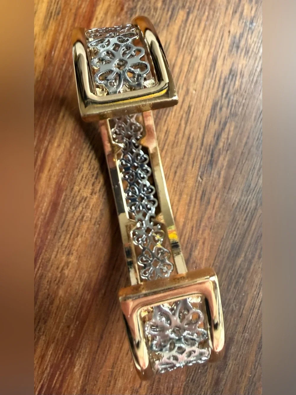 Avon Mixed Metal Silver and Gold-Tone Filigree Two-Tone Cuff Bracelet